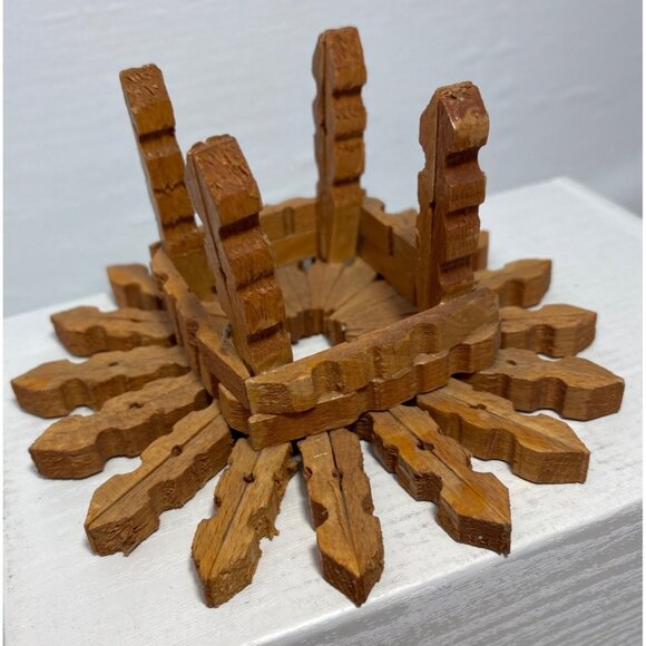 Wooden Clothes Pin Table Doll Furniture Handmade Star Shaped 6.5" Unique - Picture 5 of 7